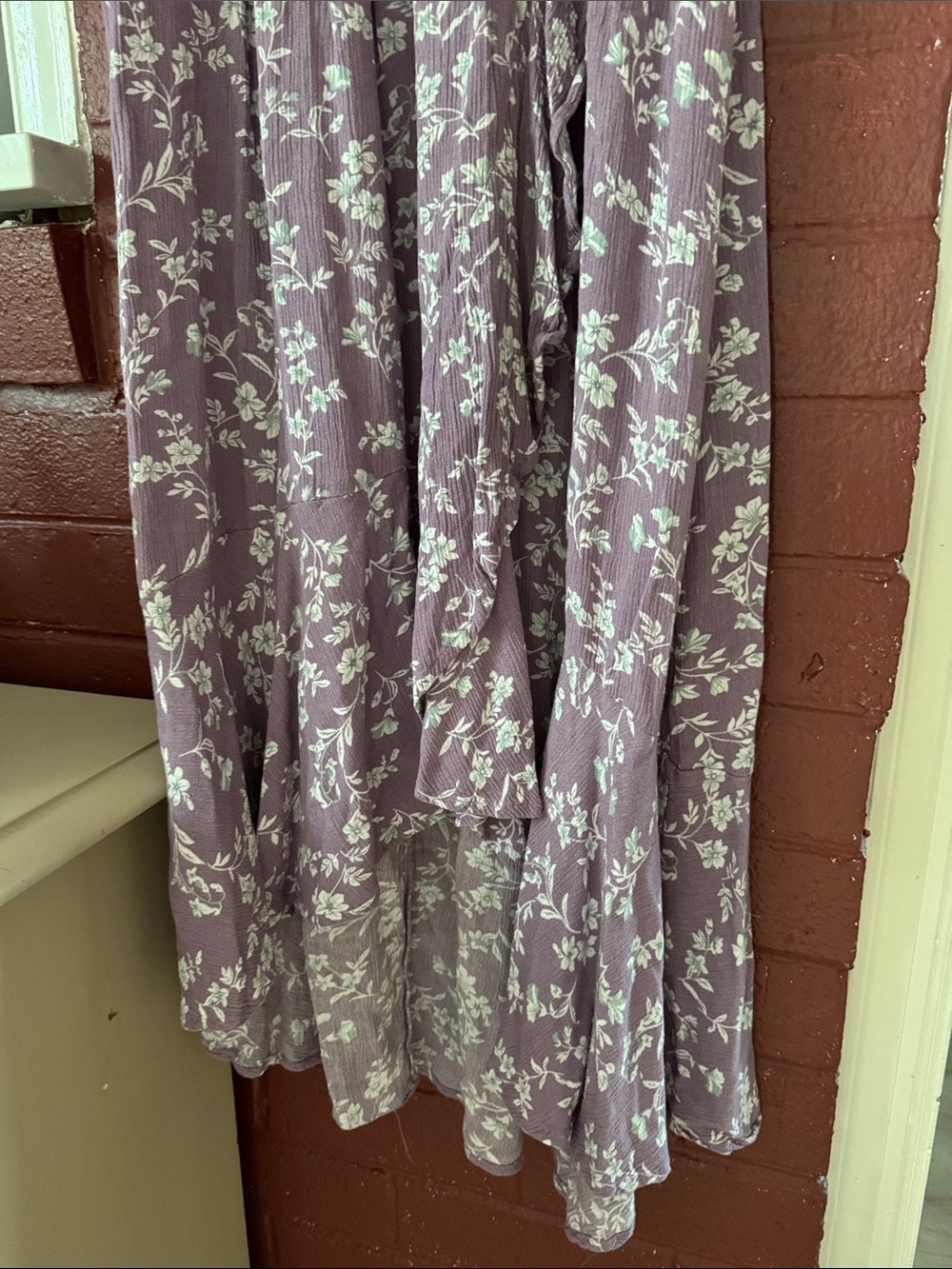 Kori Purple Floral Wrap Hi-Lo Ruffle Bottom Dress Medium - Picture 5 of 8